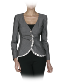 EMPORIO ARMANI - Wool Poly Stretch Melange Three Button Ruffle Collarless Jacket