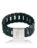 EMPORIO ARMANI - Leather and Silver Bracelet